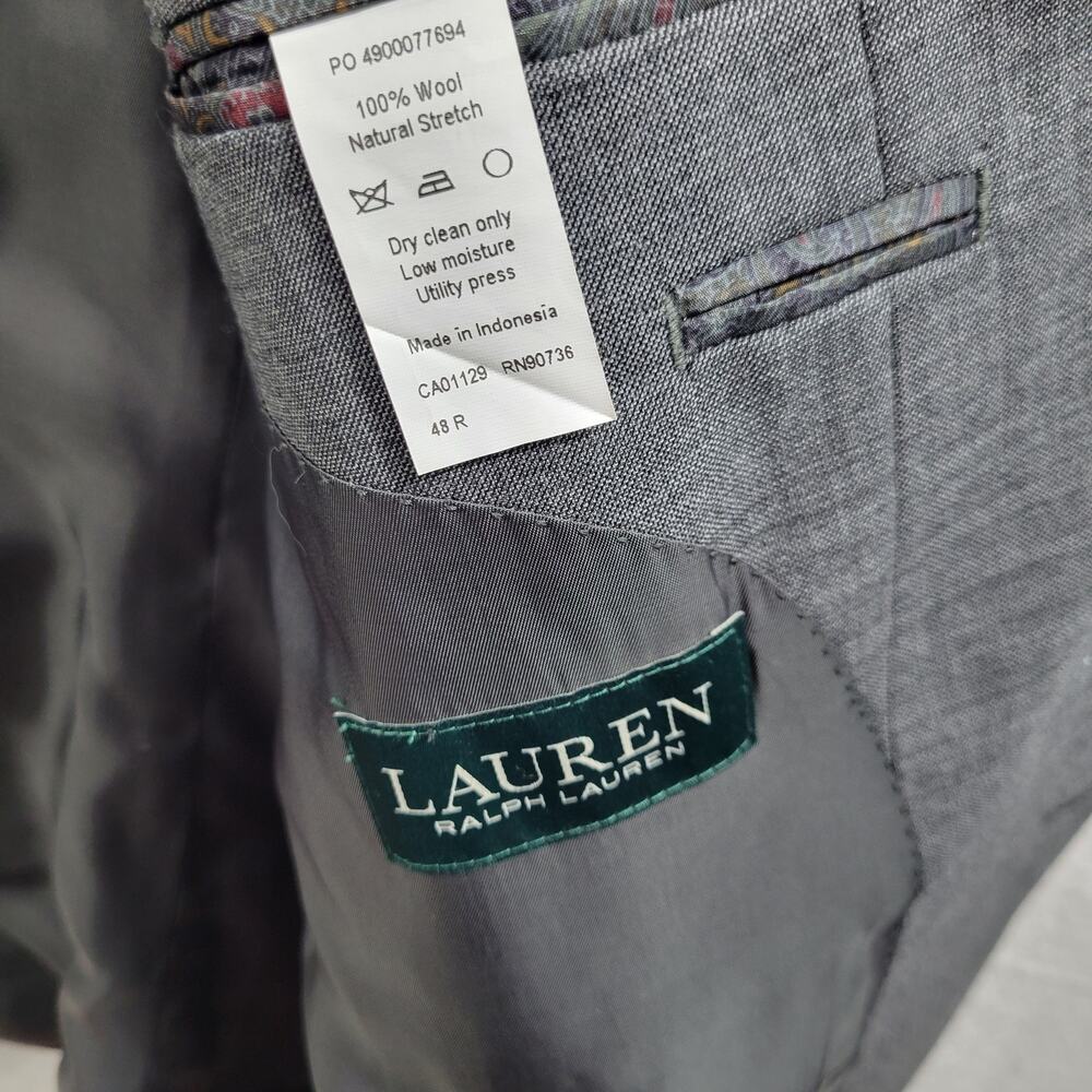 Lauren Ralph Lauren Gray 100% Wool Natural Stretch Sports Jacket Size 48R 11924 - Picture 5 of 10